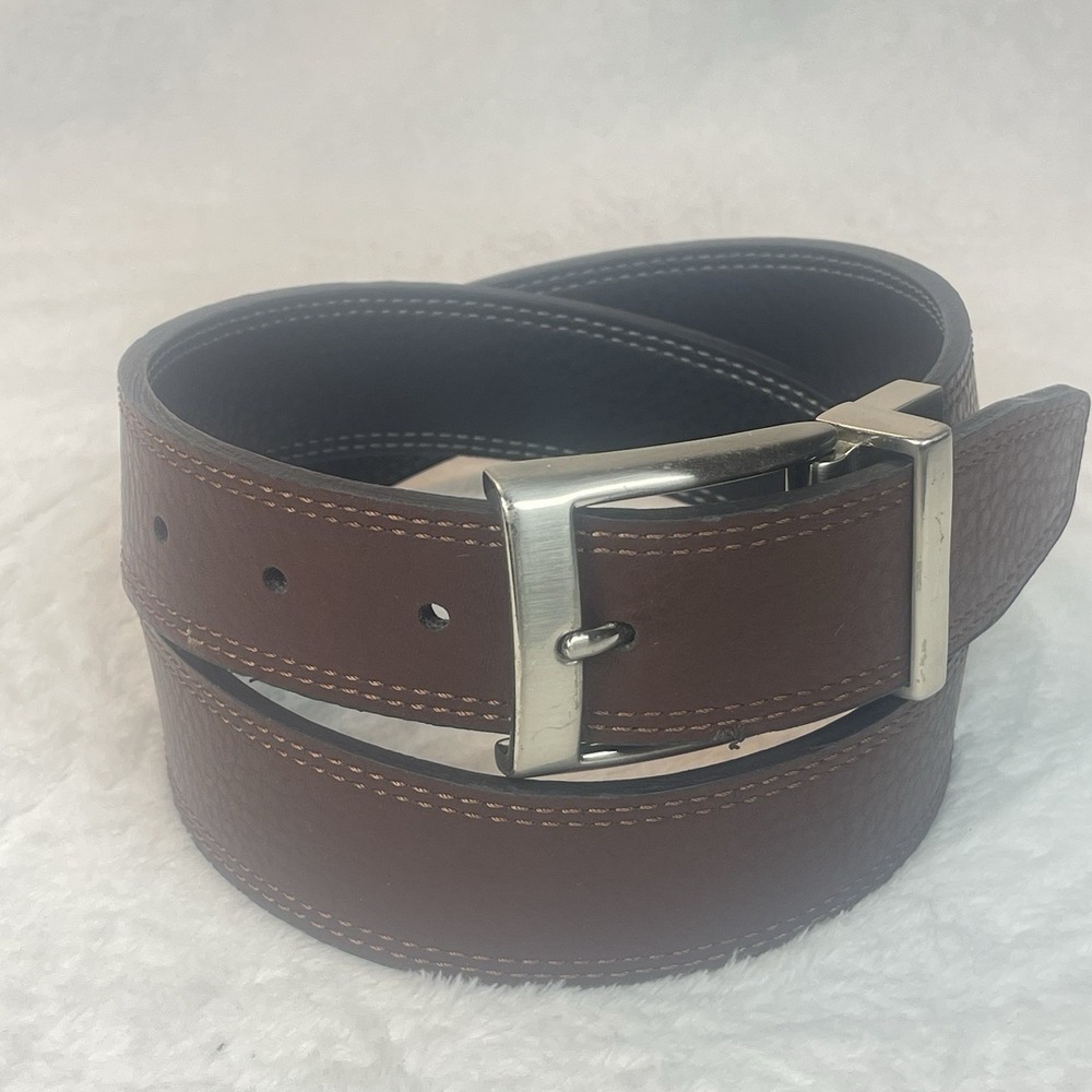 Nike Men's Reversible Belt Size 32 Black Brown 1.25" Wide Silver Tone Buckle